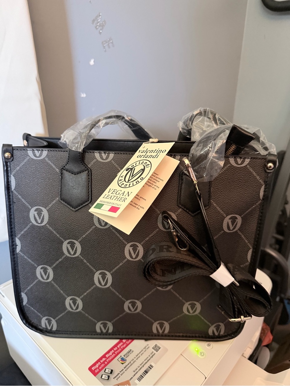 Valentino Orlandi Vegan Leather Black Tote Bag